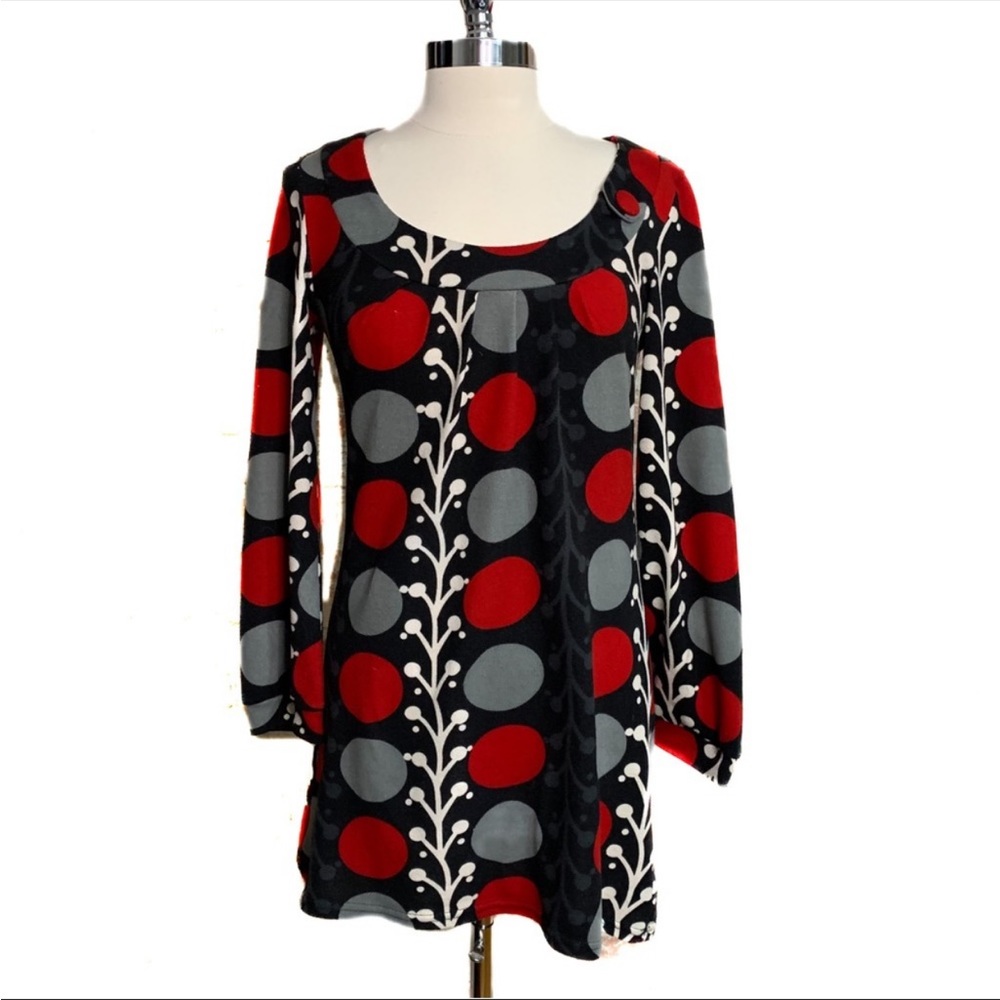 ARYEH Sweater Knit Swing Dress Size Large Black Red